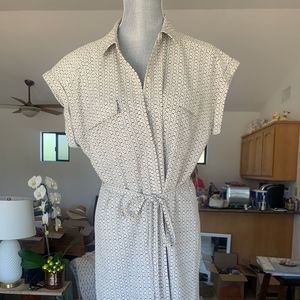 Button Down Print Dress w/ Tie